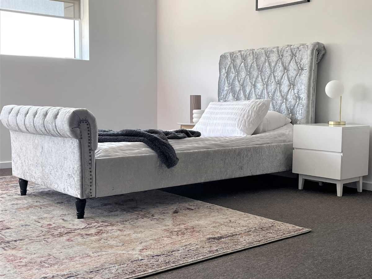Crushed velvet sales single sleigh bed