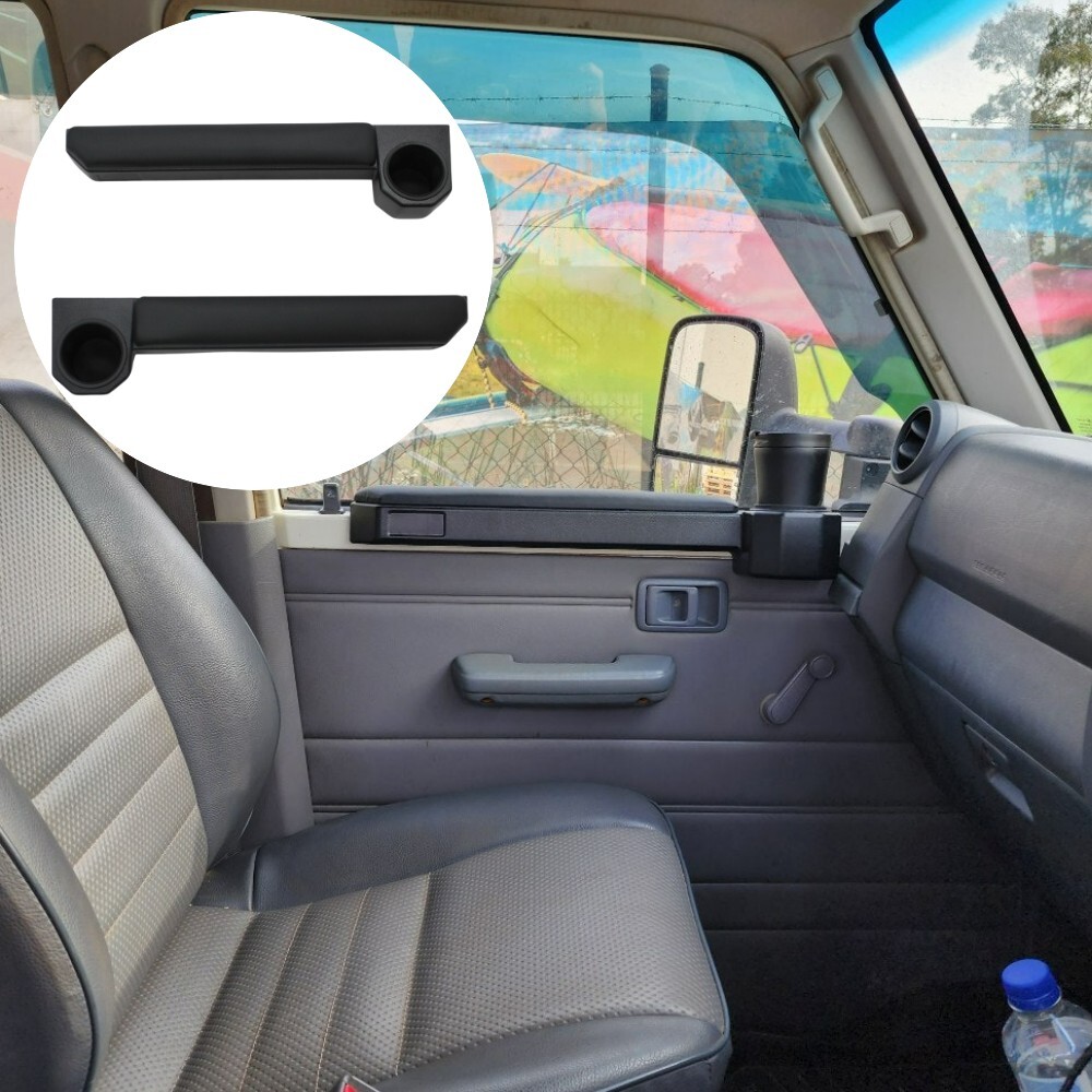 Black Armrest Cupholder x 2 Suits Landcruiser 70 76 78 79 Series 2007 Magnetic PU Leather Arm Rest Cup Holder
