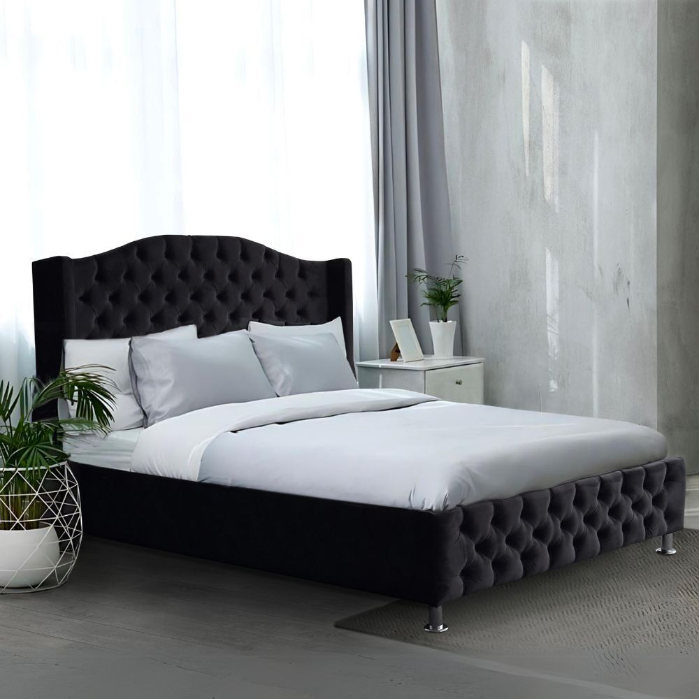 Black fabric queen bed frame online