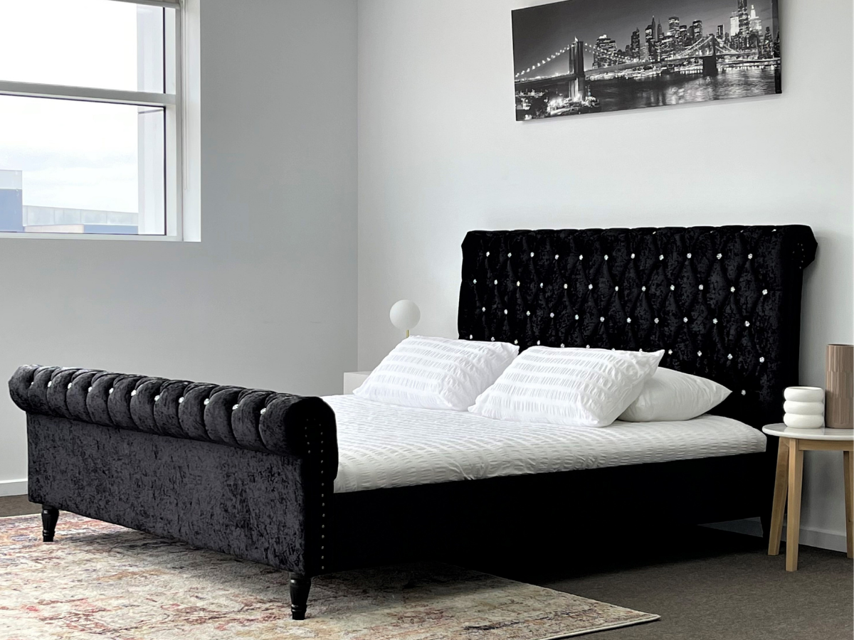 Venice Black Luxury Velvet Fabric Bed Frame King or Queen 