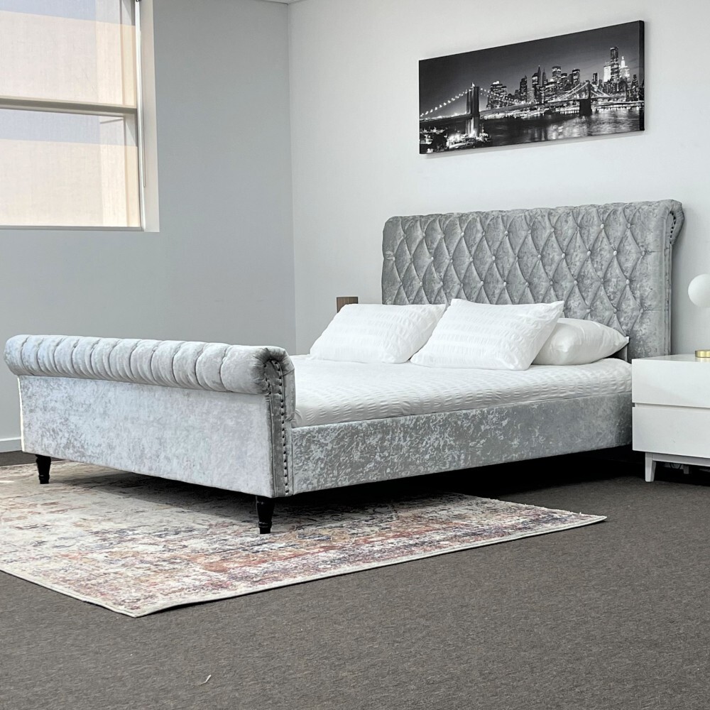 Venice Silver Grey Luxury Velvet Fabric Bed King or Queen