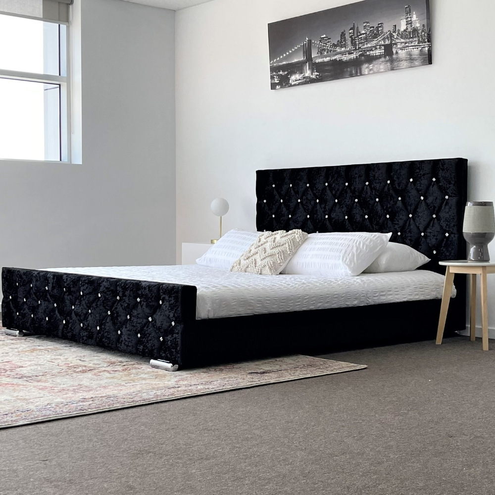 Allegra Velvet Bed Black King or Queen