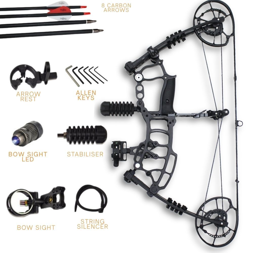 40-65lbs BO9K Black Compound Bow + Arrows + Accessories Package Hunting Triangle  Right Left Handed RH LF