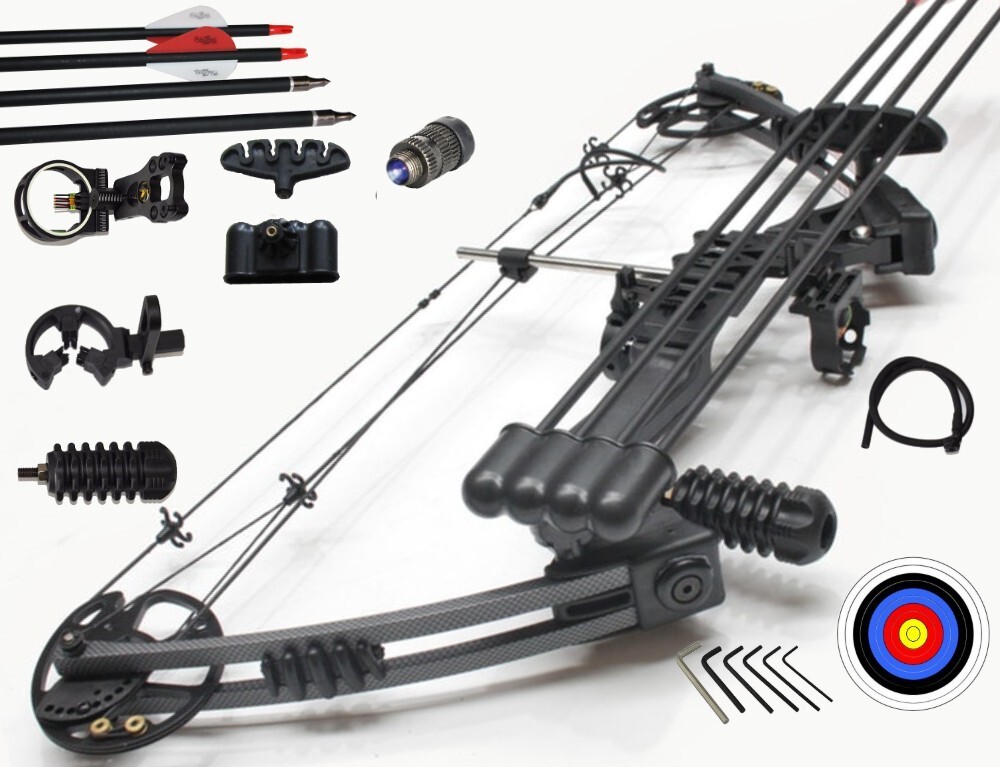 20-70lbs Black LEFT HAND Compound Bow + 12  Arrows + Accessories Package