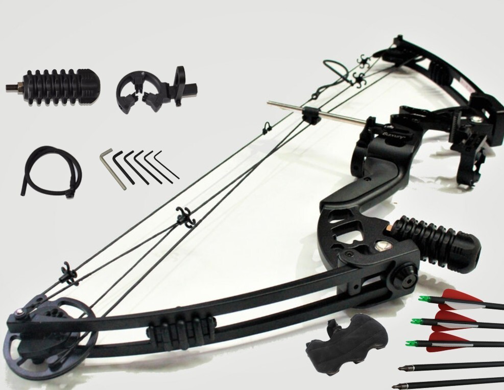 30 - 60lbs Black Compound Bow + (Arrows, Stabiliser, Arrows Rest, Optic sight)