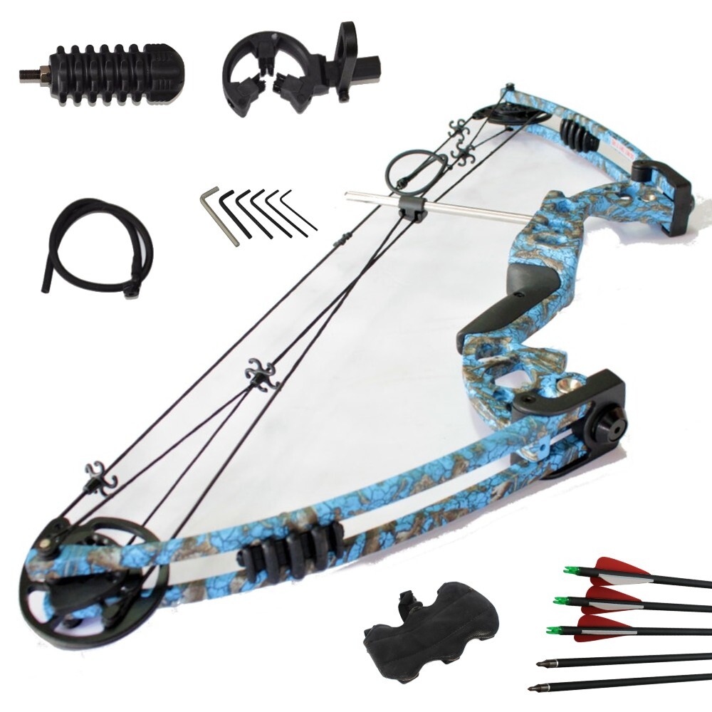 Blue Camo Compound Bow 30-60lbs 5 x Arrows + Accessories Package RH