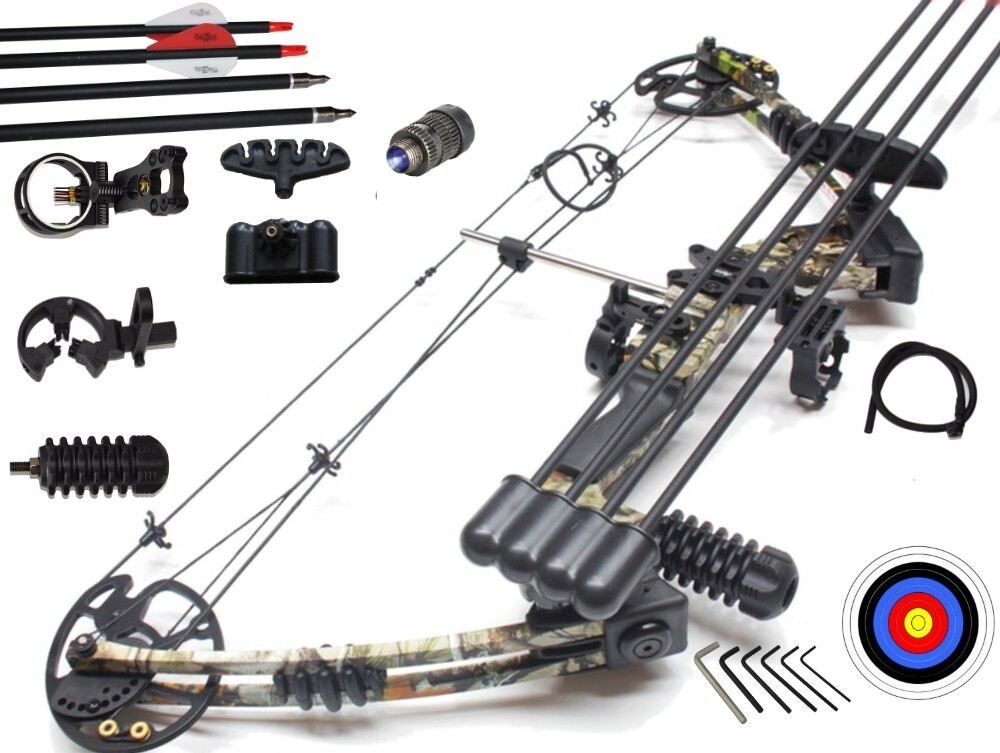 20-70lbs LEFT HAND Camo Compound Bow + 8 Arrows + Accessories