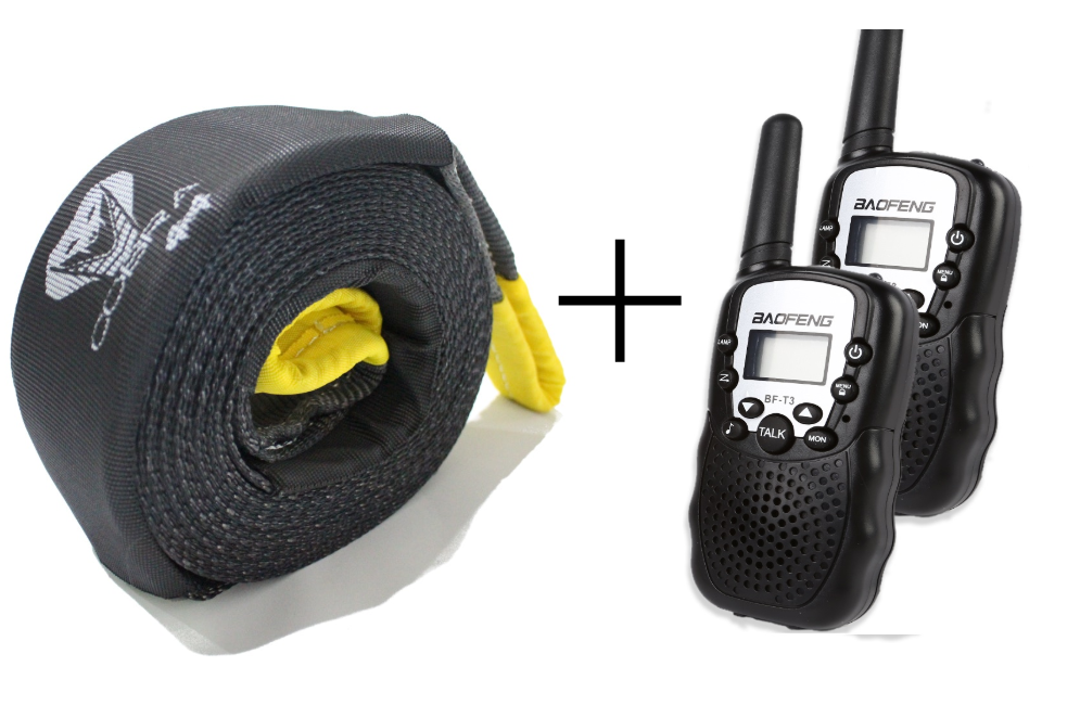 9M 9T Black Recovery Strap + 2-Way Handheld Walkie Talkie