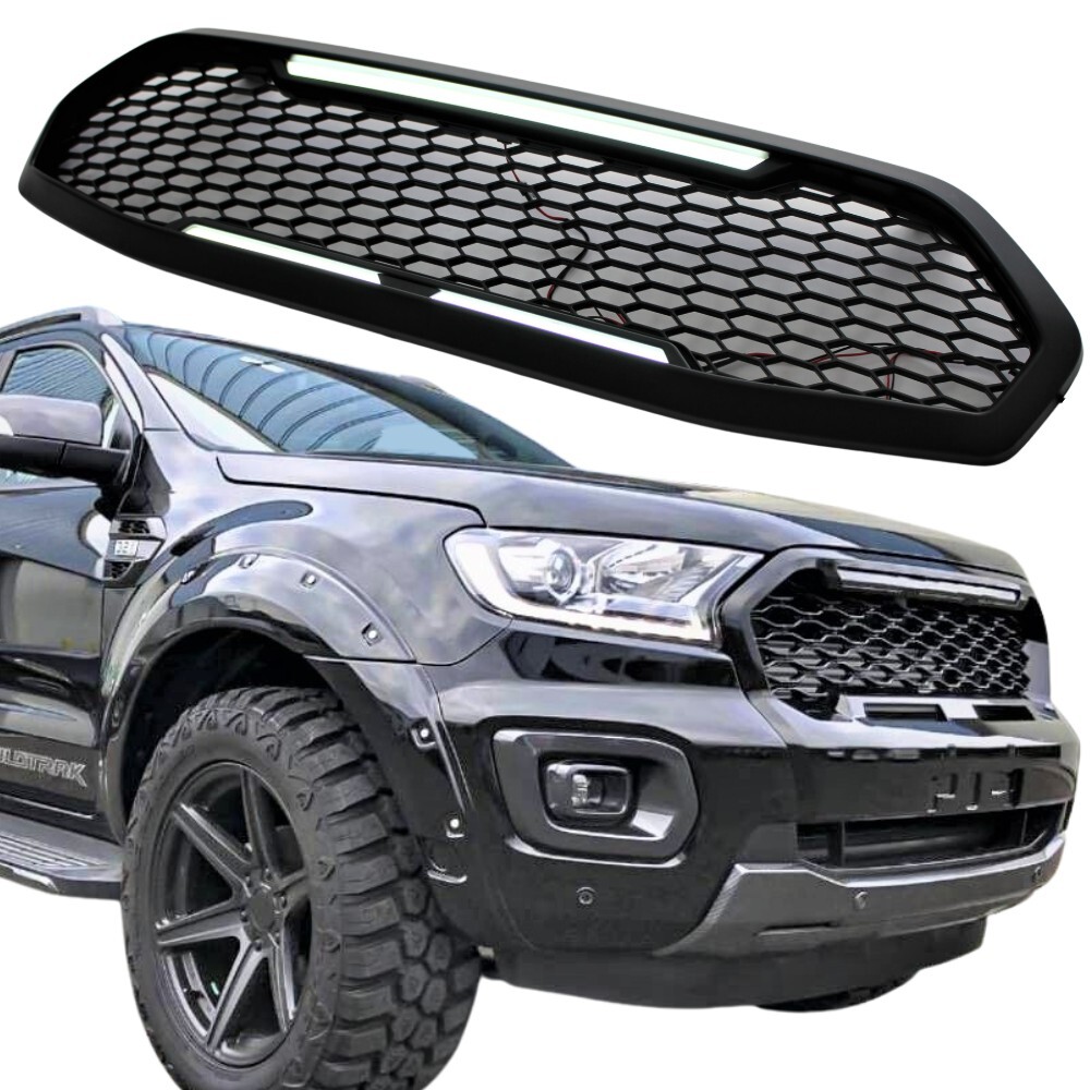 Front Matte Black Mesh Grill With LED fits Ford Everest 2019 2020 2021 Grill