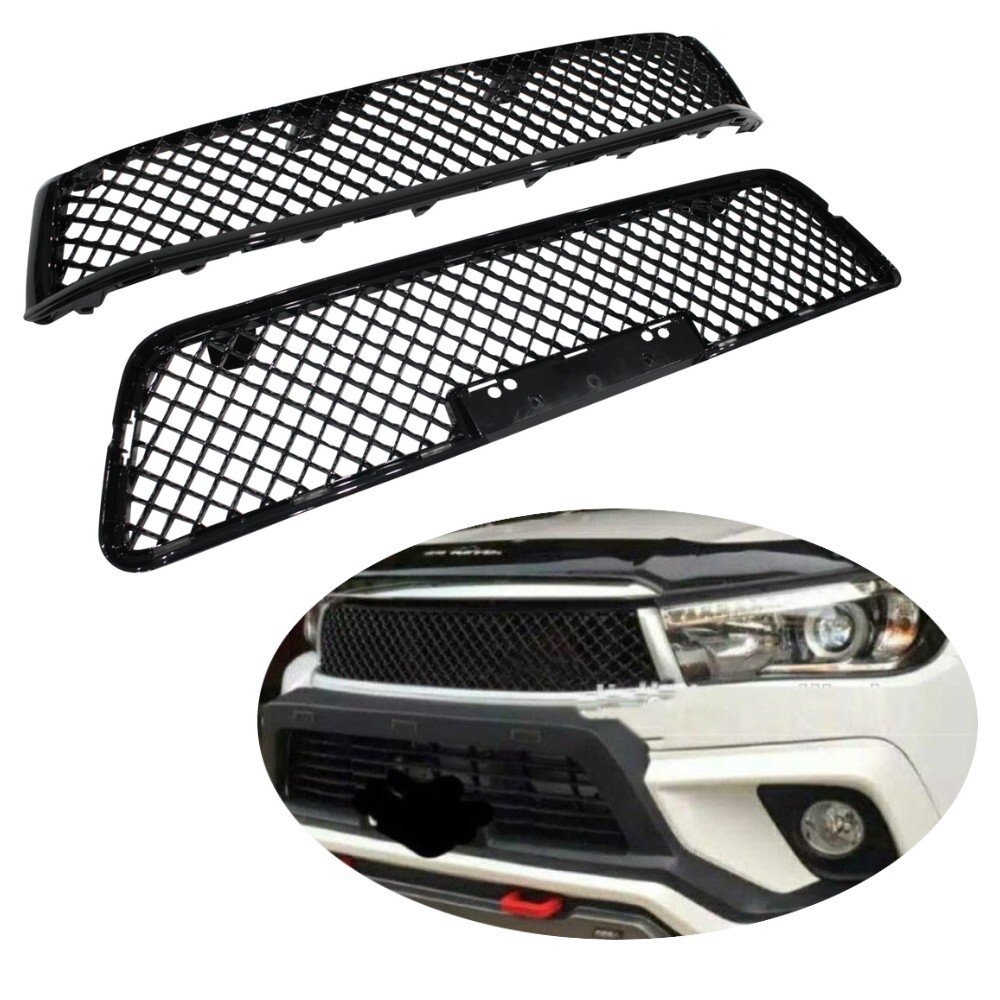GLOSS BLACK MESH FRONT + BUMPER GRILL GRILLE Suitable for TOYOTA HILUX 2015 - 2018