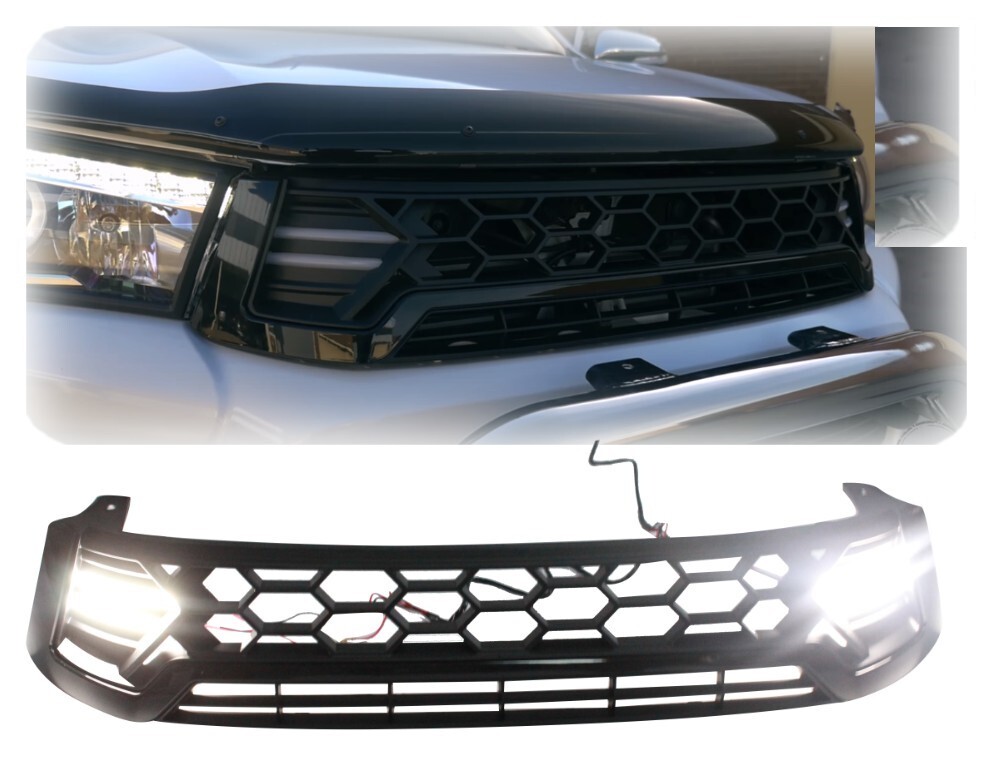 BLACK Grill With LED DRL suitable for Toyota Hilux 2015 - 2018
