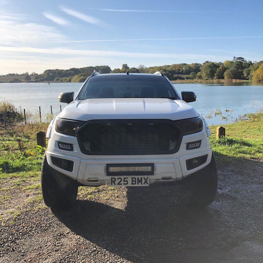 Front Mesh Grill Mustang Style LED (white) Matte Black Fits Ford Ranger PX2 2015 2016 2017 2018