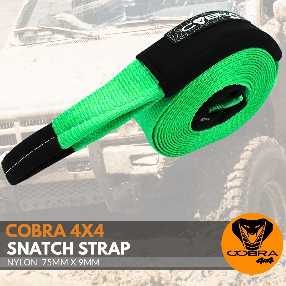 Cobra 4x4 11000kgs Recovery Green Towing Snatch Strap 9m Metre Tow Meter Nylon
