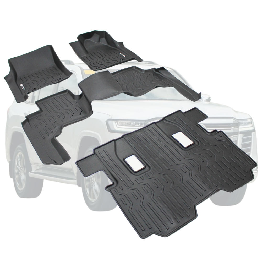 5D TPE Floor Mats Liner 3 Row Set suits Landcruiser 300 Series 2021 Onwards Carpet Plastic Rubber Mat