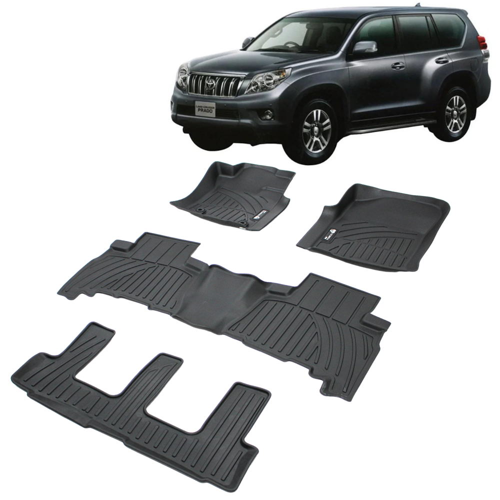 5D TPE 3 Row Floor Mats Liner suits Landcruiser Prado 150 Series 2013 Onwards Carpet Plastic Rubber Mat