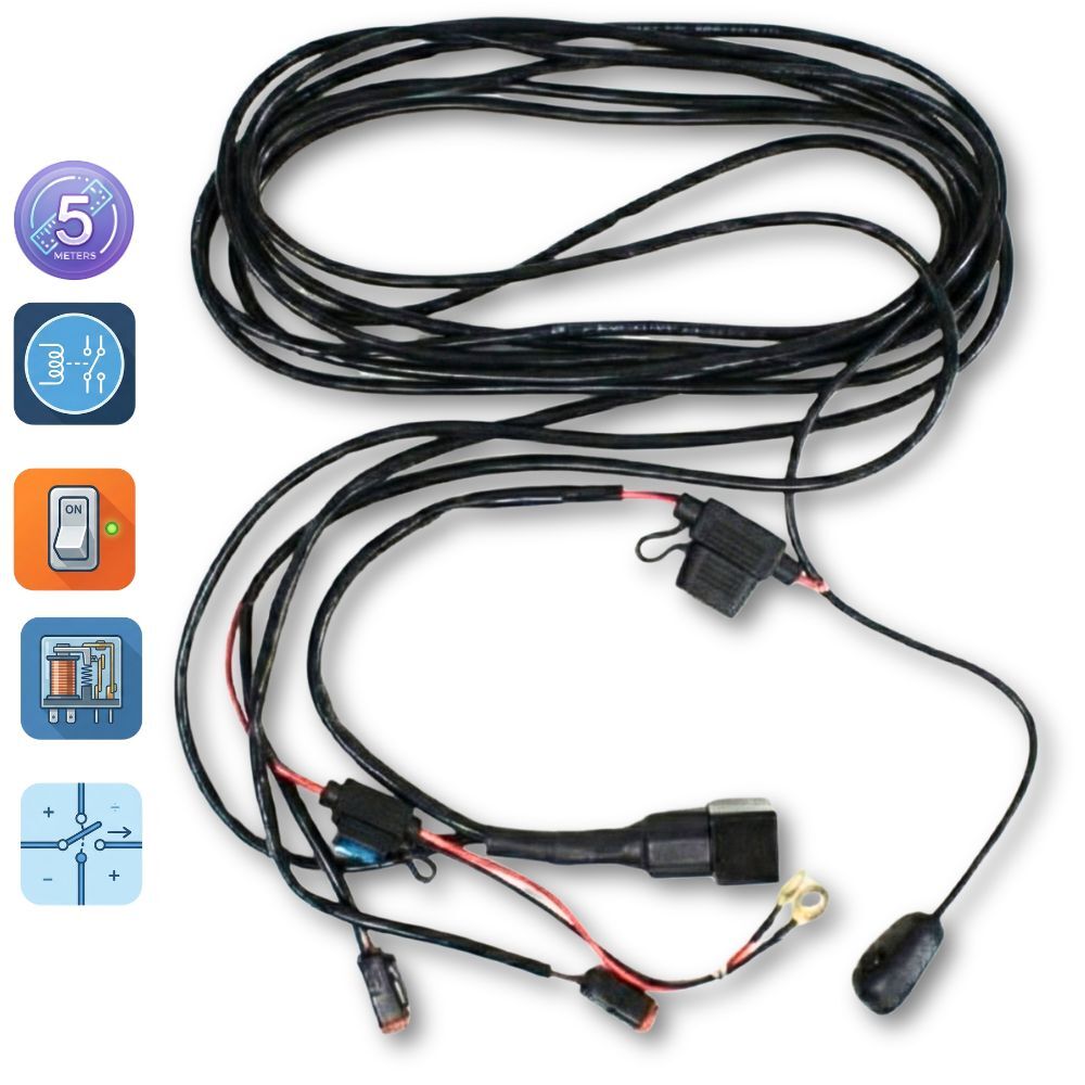 12V LED Light Bar Spot Lights Wiring Harness Loom With Relay & Switch Waterproof On-Off High Beam