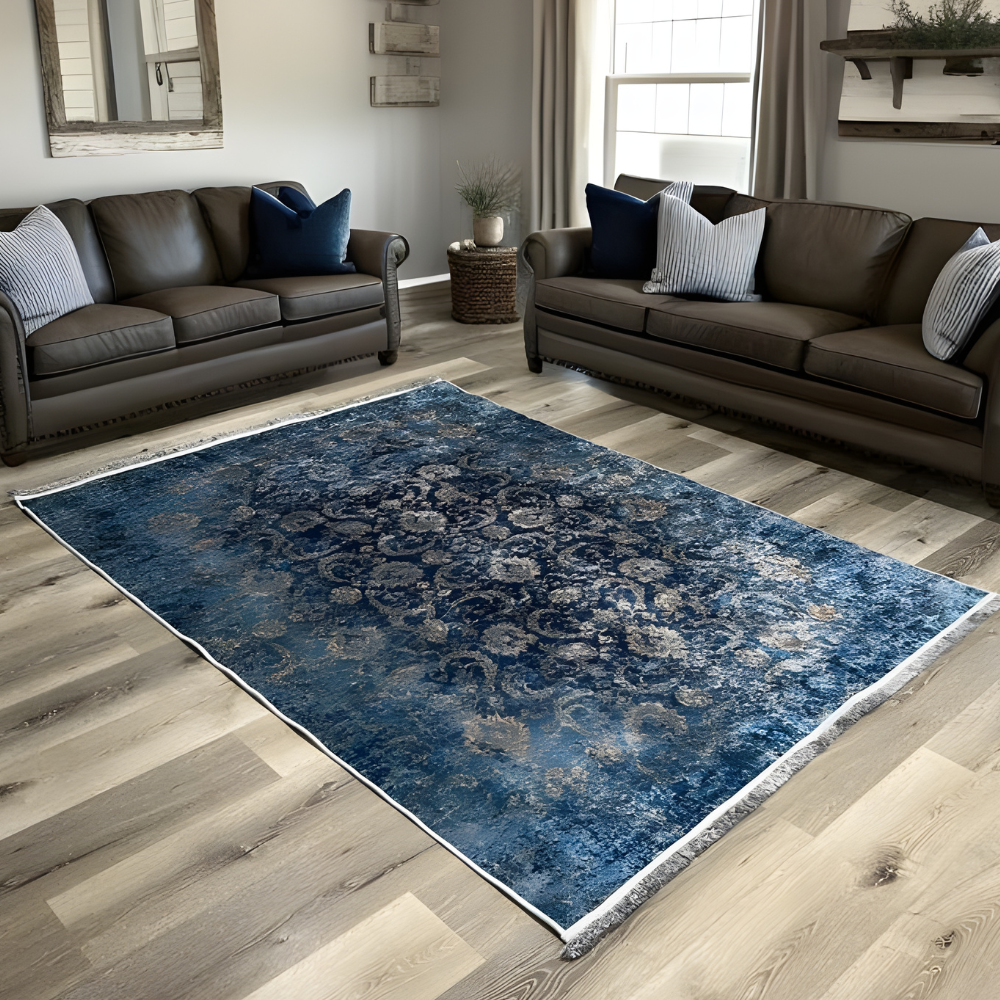 Blue Gold Versailles Turkish Floor Carpet Rugs Traditional Carpet Rug Large Bedroom Living Room Anti-Slip Modern 