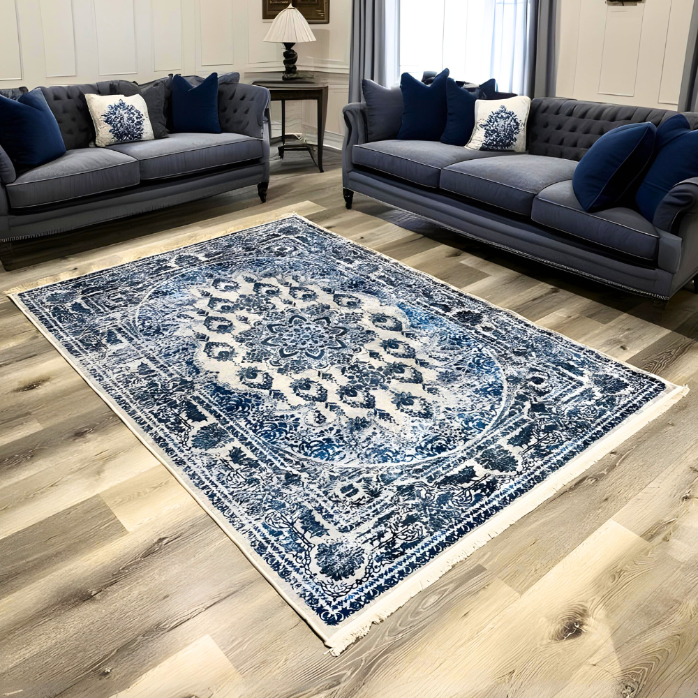 Blue Beige Veneziano Grace Turkish Floor Carpet Rugs Traditional Carpet Rug Large Bedroom Living Room Anti-Slip Modern