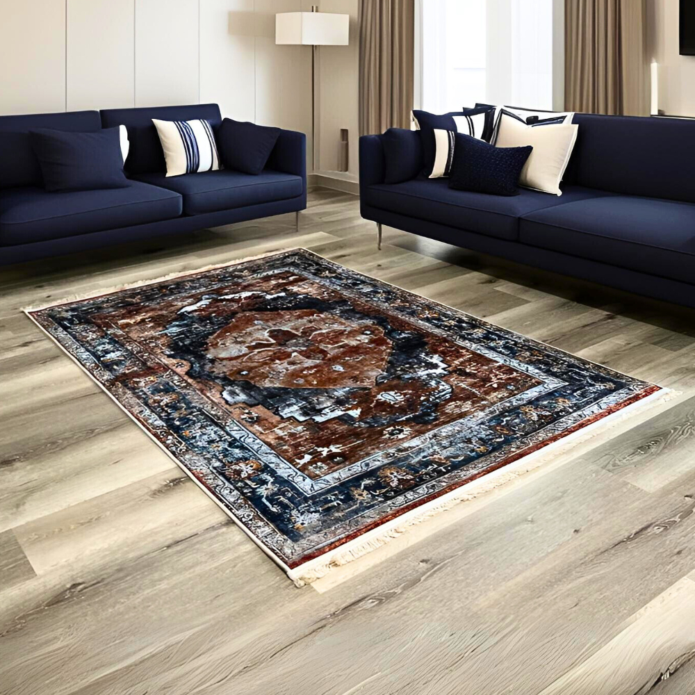 Blue Brown Opulent Turkish Turkey Made Floor Carpet Rugs Traditional Carpet Rug Large Bedroom Living Room Anti-Slip Modern 