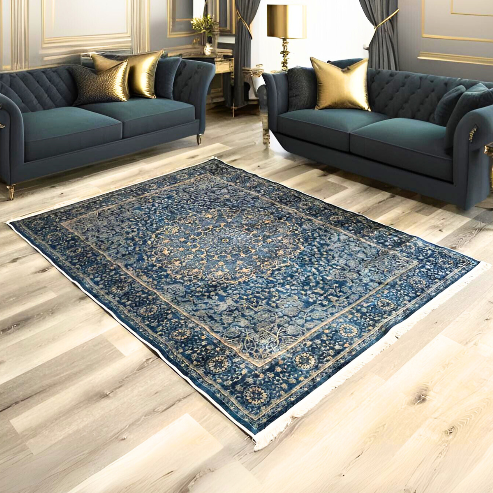 Dark Blue Gold Amalfi Turkish Turkey Made Floor Carpet Rugs Traditional Carpet Rug Large Bedroom Living Room Anti-Slip Modern 