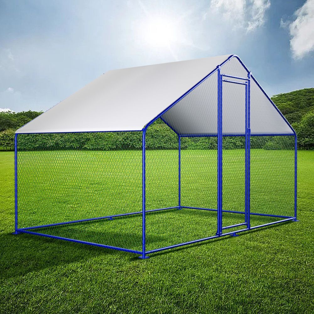 LARGE BLUE 15 Chicken Coop Cage House 1 Rooms Rabbit Guinea Pig Walk-in 2 x 3 x 2M Steel Metal Run Enclosure Poultry Coup