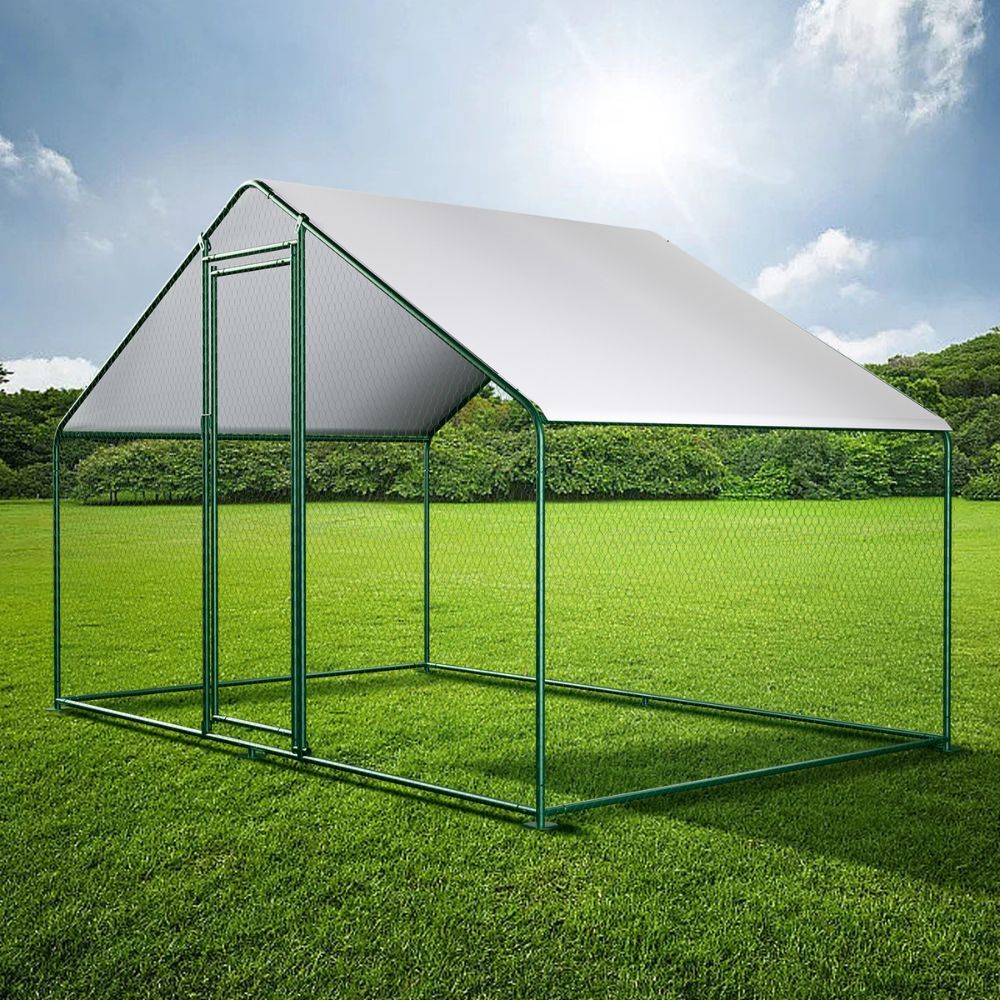 LARGE GREEN 15 Chicken Coop Cage House 1 Rooms Rabbit Guinea Pig Walk-in 2 x 3 x 2M Steel Metal Run Enclosure Poultry Coup
