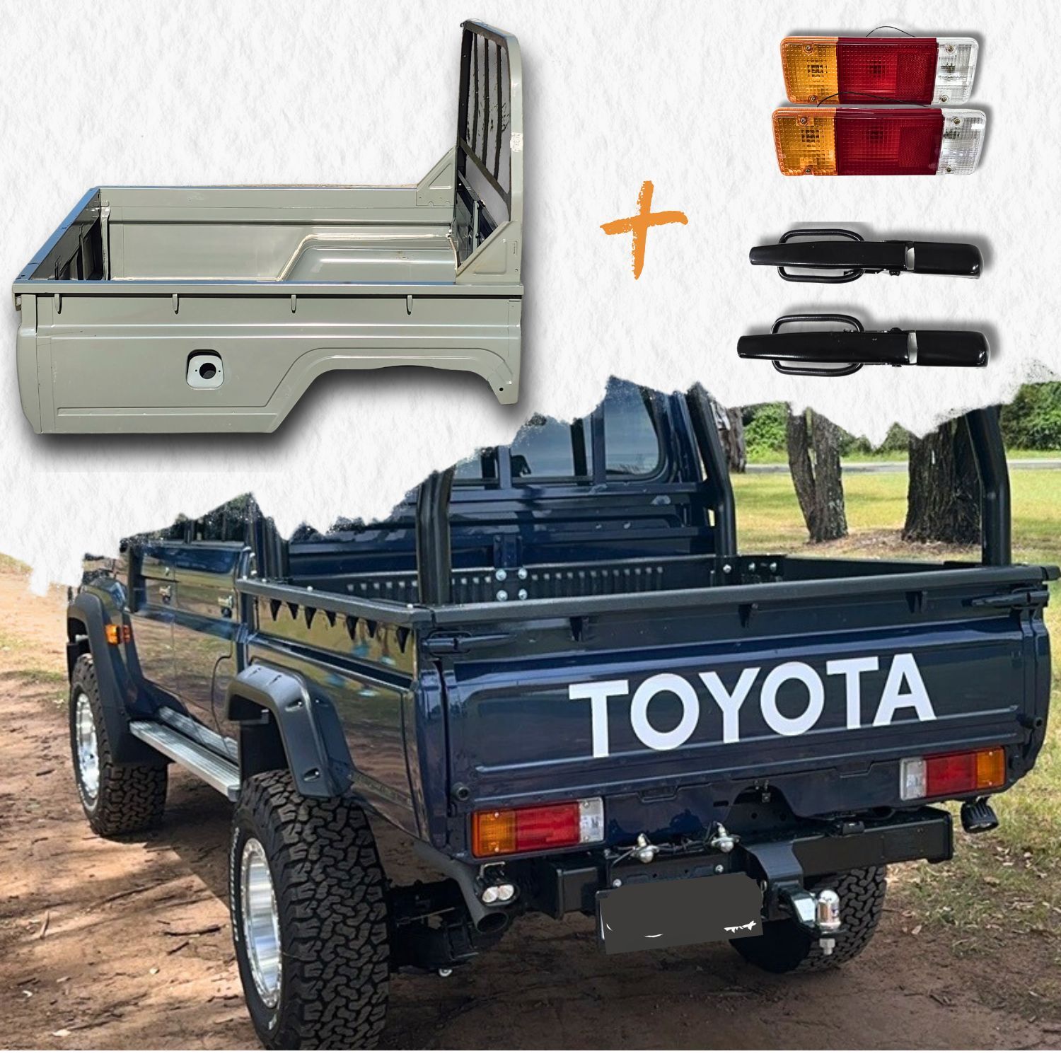 Steel Tub Tray Suits Landcruiser 79 series Dual Cab Unpainted Rear Wellbody Undercoat with Tail lights and latches