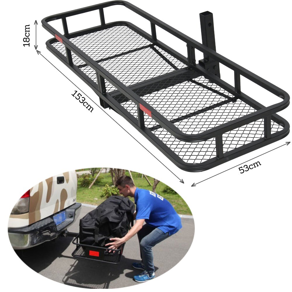 Foldable Tow Hitch Cargo Rack Black Powder Coated Steel Tow Bar Rear Luggage Carrier Basket