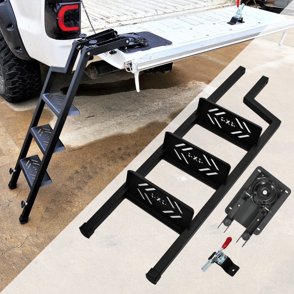 Universal 4x4 Tailgate Foldable 360° Degree Rotate Ladder Heavy Duty Stairs 4WD UTE Ramp 