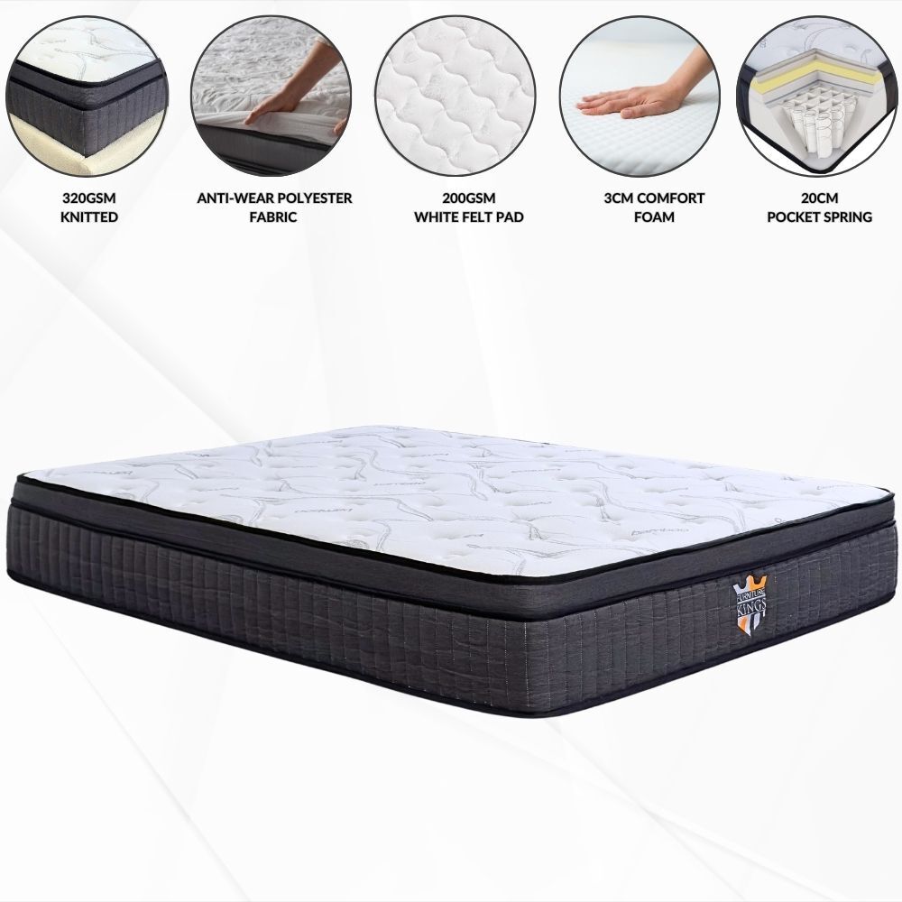 Comfortable Dream Mattress Top Notch Pocket Spring Comfort Foam 30cm Thick Bed Futon King [Size: King]