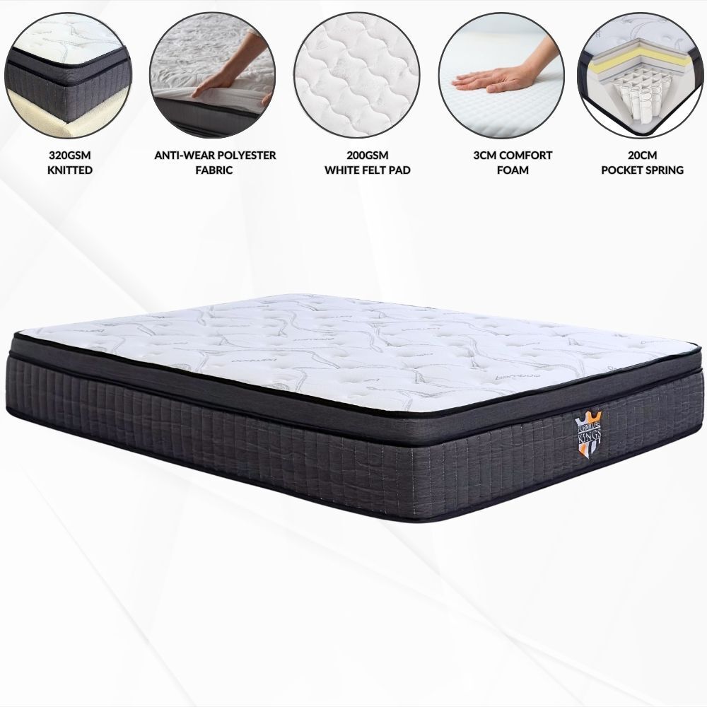 Comfortable Dream Mattress Top Notch Pocket Spring Comfort Foam 30cm Thick Bed Futon Single King Queen