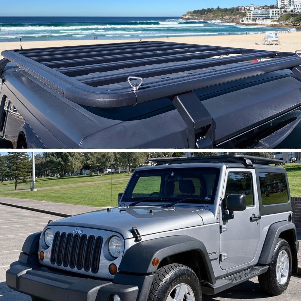 Premium Gen2 Cobra 4x4 Aluminium Half Length Roof Rack fits Jeep JK Wrangler 2 Door Flat Platform Low Profile