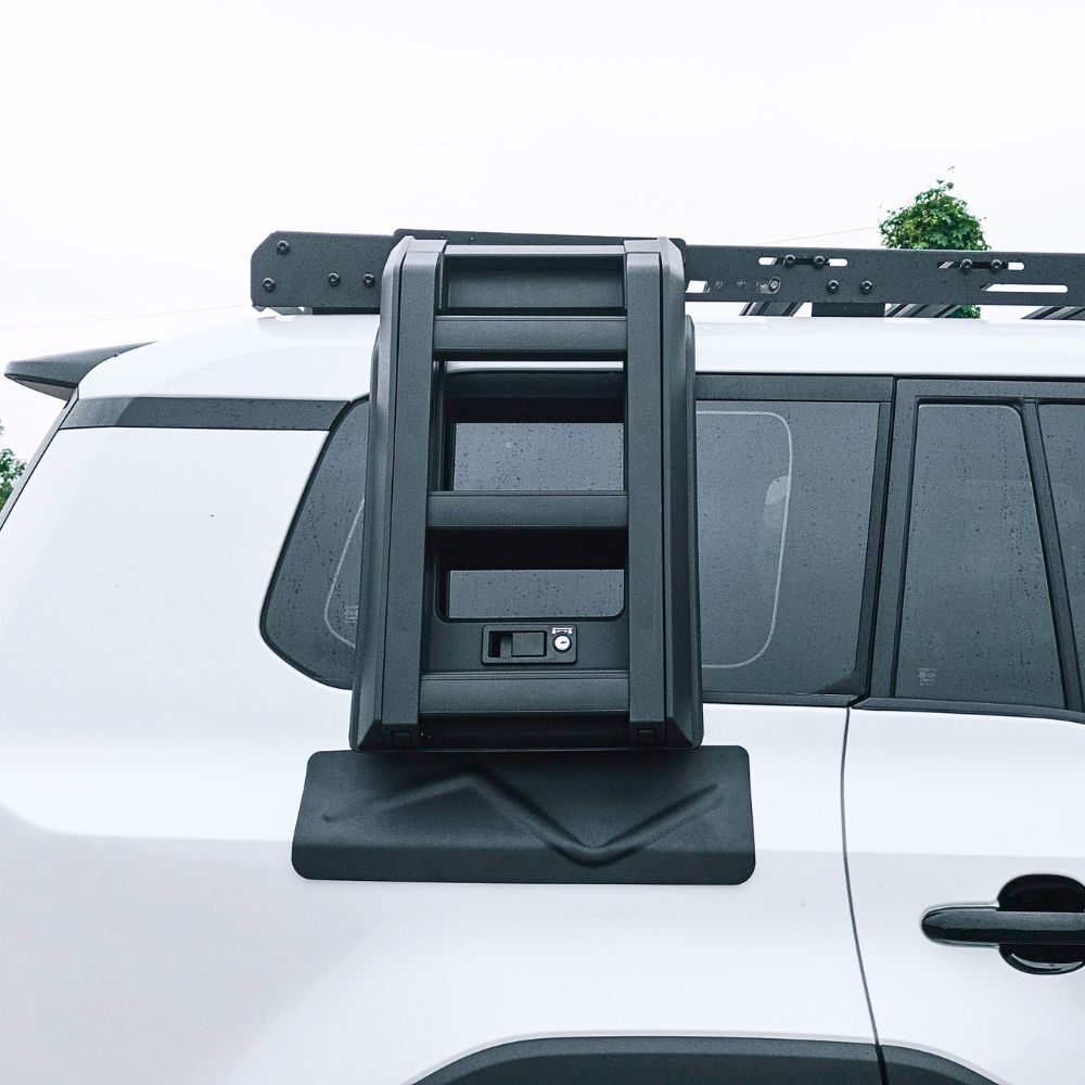 Cobra 4x4 Premium Aluminium Foldable Side Roof Ladder Suits Landcruiser Prado 250 Series Black Rack Step