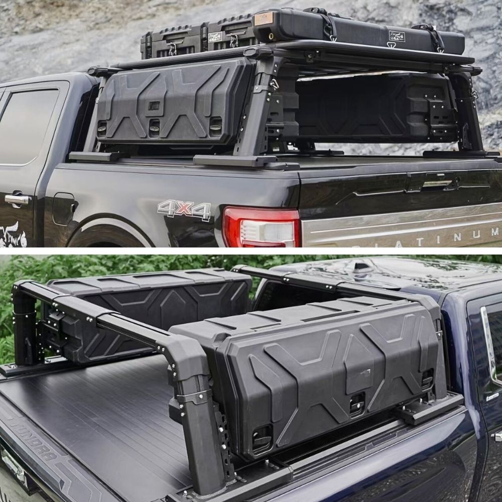 Premium Heavy Duty Aluminium Monster Tub Rack American Trucks F150 RAM Silverado Tundra 2 x Storage Boxes Cargo Ladder Sportsbar Universal 