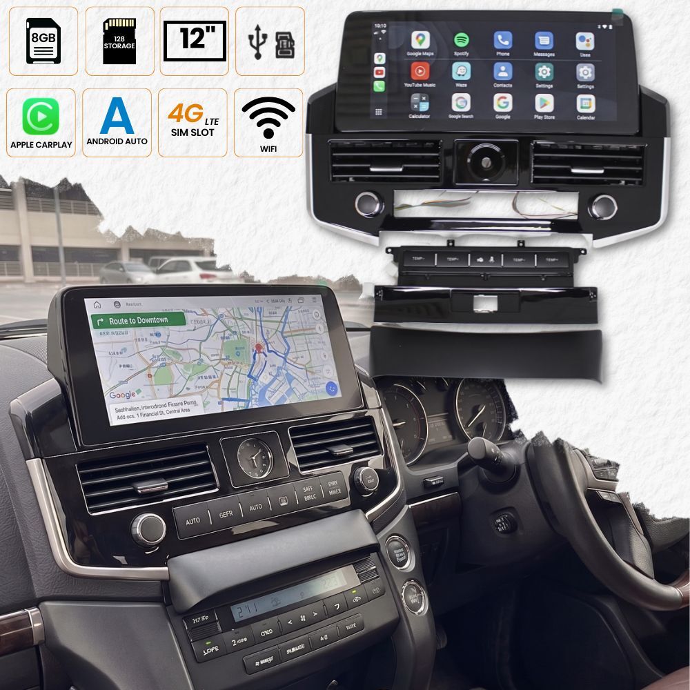 Android 12 Inch Head Unit TV Suits Landcruiser 200 Series 2008 - 2015 HD GPS Touch Screen Navigation 8GB RAM 128GB Storage