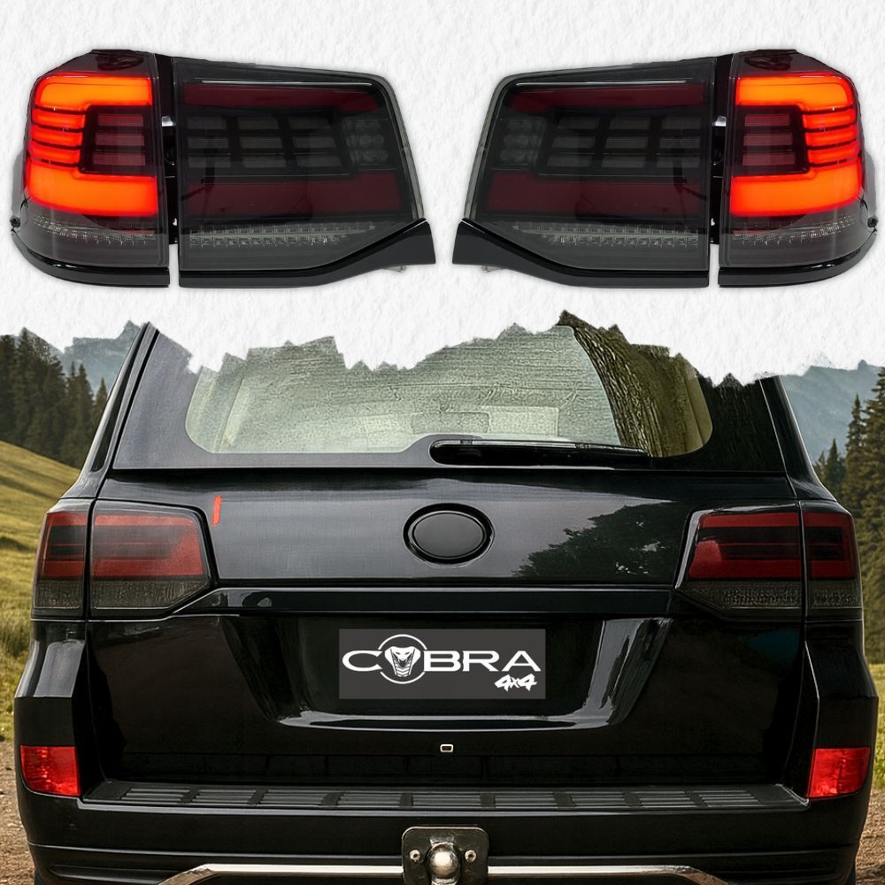 Smoked Black LED Tail Lights V2 Suits Landcruiser 200 Series Facelift 2016 Onwards Taillights Pair