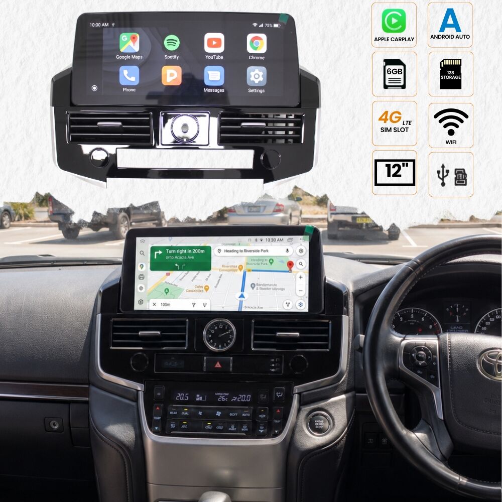 Android 12 Inch Head Unit TV Suits Landcruiser 200 Series 2016 - 2022 HD GPS Touch Screen Navigation 6GB RAM 128GB Storage