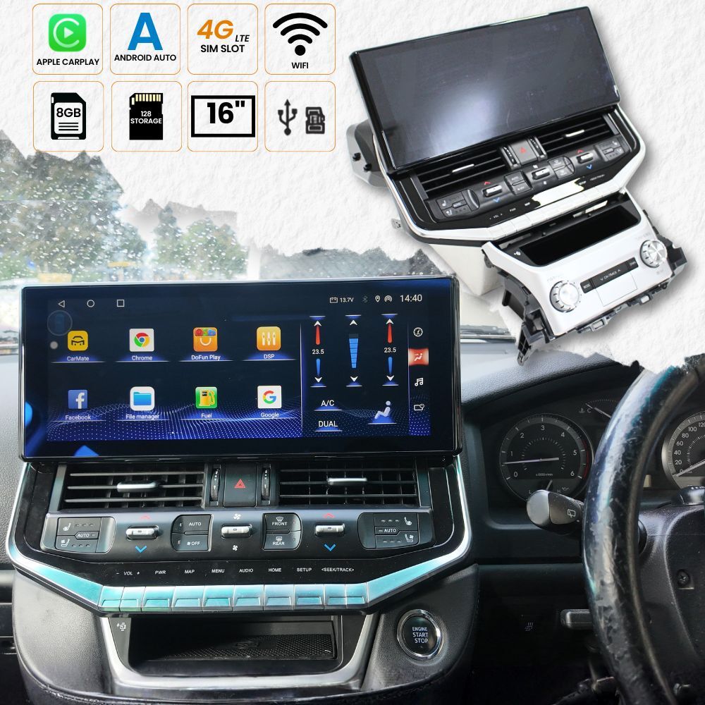 Android 16 Inch Head Unit TV Suits Landcruiser 200 Series 2016 - 2022 HD GPS Touch Screen Navigation 8GB RAM 128GB Storage