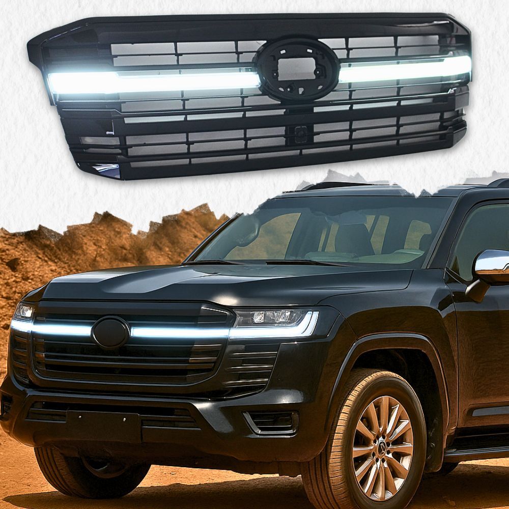 Front LED OEM Style Grill Upgrade Gloss Black Suits Landcruiser 300 Series Grille Land Cruiser