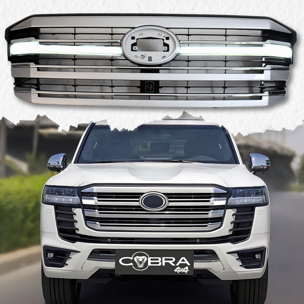Front LED OEM Style Grill Upgrade Metalic Silver Chrome Suits Landcruiser 300 Series Grille Land Cruiser