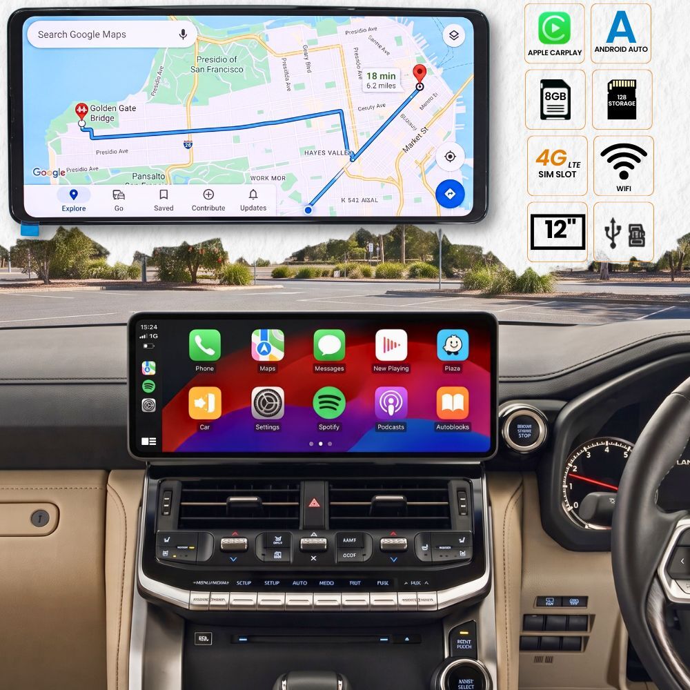 Android 12 Inch Head Unit TV Suits Landcruiser 300 Series HD GPS Touch Screen Navigation 8GB RAM 128GB Storage