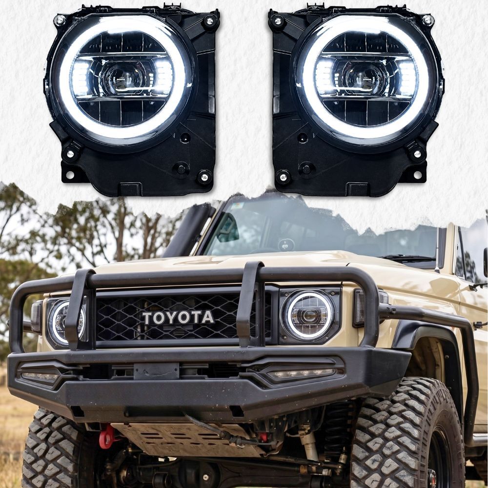 Angel Eye LED DRL Headlights Suits Landcruiser 70 76 78 79 Series 2024 Onwards Facelift Head Lights Sequential Lamp
