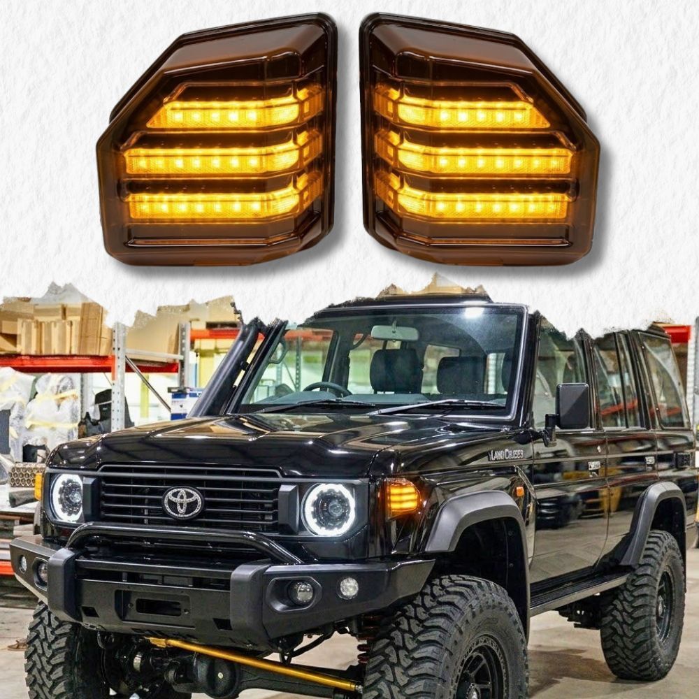 Smoked LED Front Side Indicators Suits Landcruiser 70 76 78 79 Series 2024 Onwards Facelift Lights Corner
