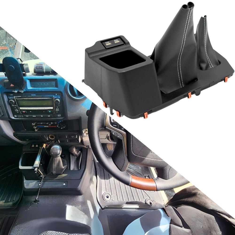 Center Console Storage Box V2  Suits Landcruiser 76 78 79 Series 2007 On Cup Holder Dark Grey Control