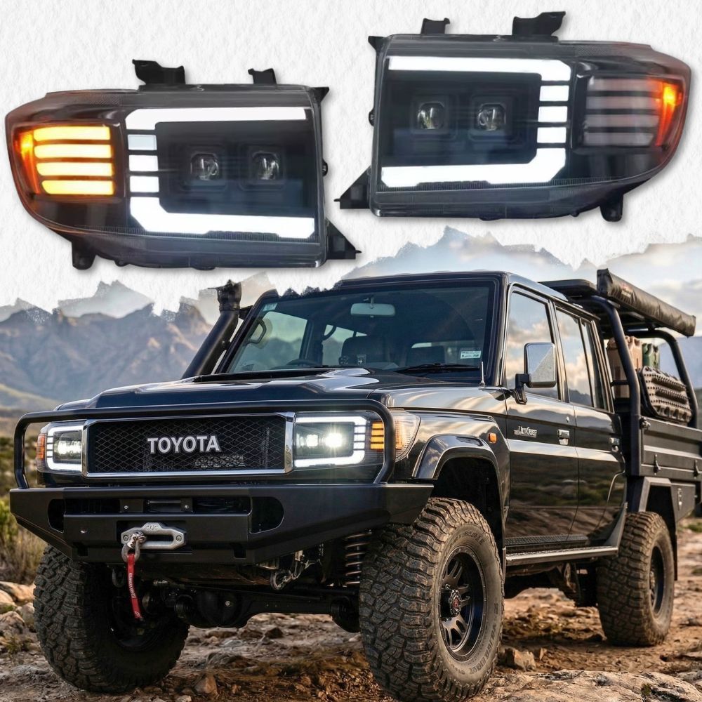 Front C Style LED Headlights Suits Toyota Landcruiser VDJ 70 76 78 79 Series 2007 - 2023 Pair Head Lights Lamp DRL