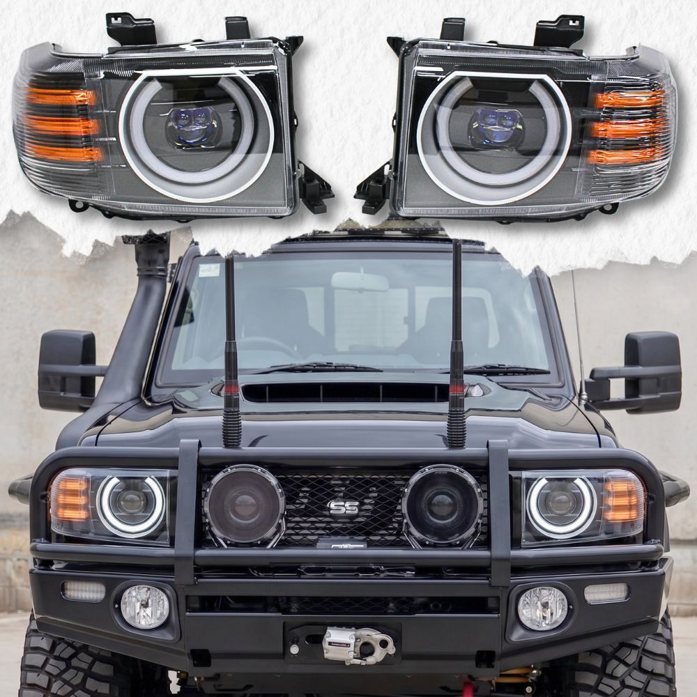 Halo Series LED Headlights Suits Toyota Landcruiser VDJ79 V8 70 76 78 79 Series 2007 - 2023 Orange Indicator Head Lights Lamp