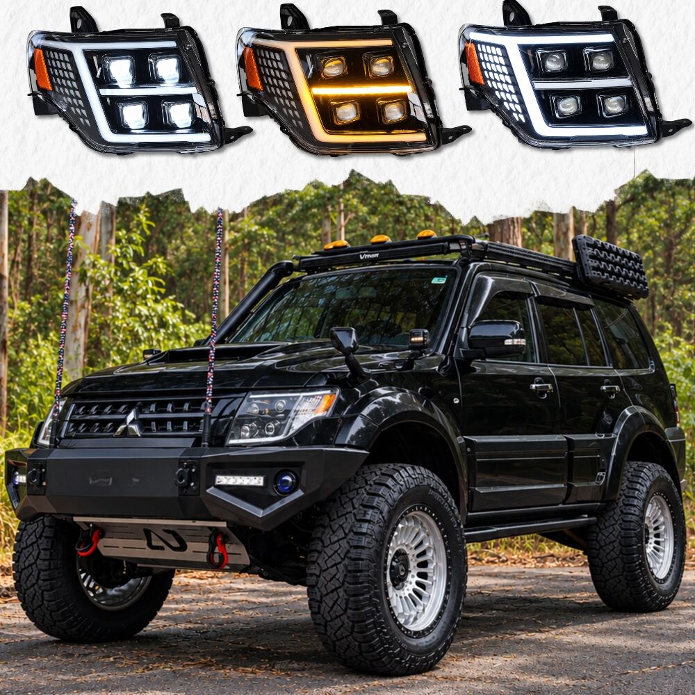 Front Head LED Spider Eye Headlights Suits Mitsubishi Pajero 2007 - 2022 Pair Lights Lamp