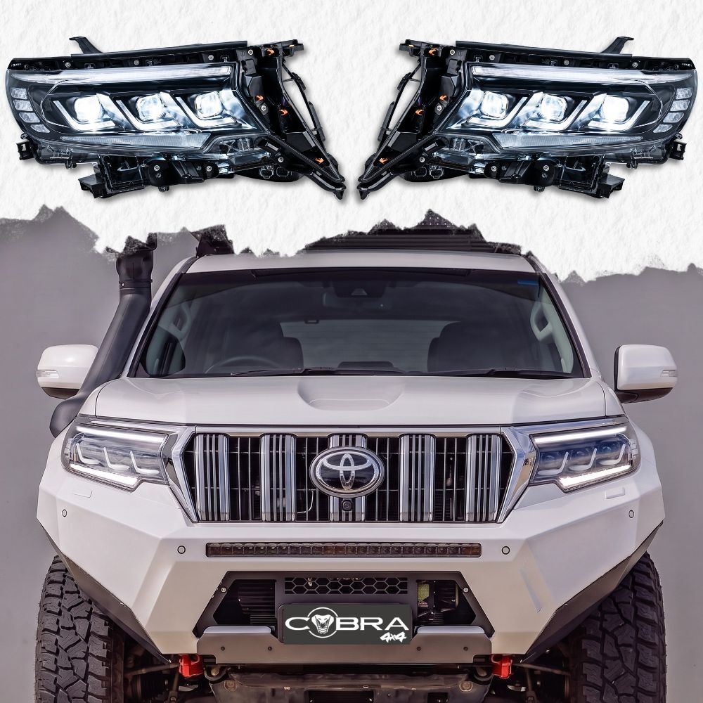 LED Triple Lens Head Lights Suits Landcruiser Prado 150 Series 2018 - 2023 LC150 FJ150 GXL KAKADU VX Headlights Pair Front Lamp Projector Sequential