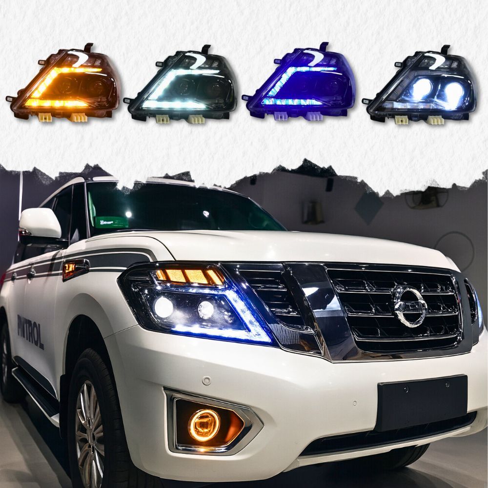 Sequential LED Upgraded Head Lights Suits Nissan Patrol Y62 2012 - 2019 DRL Headlights Pair Front Lamp Projector