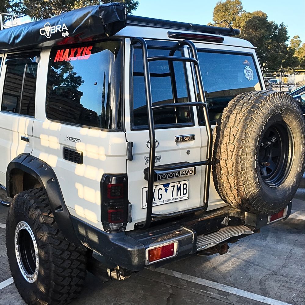 Cobra 4x4 Aluminium Rear Door Clamp On Roof Ladder Steps Suits Landcruiser 76 Series 71 2007 - 2025 Land Cruiser Step up